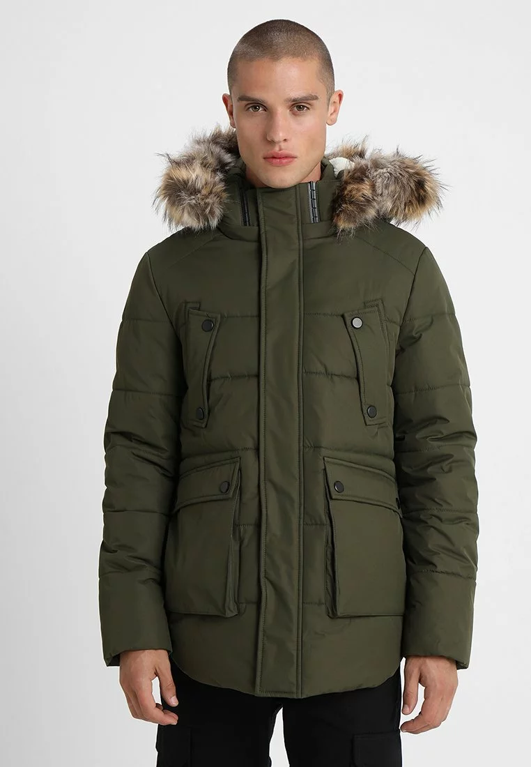 URBAN CLASSICS FAKE FUR HOODED - Winterjacke - Olive